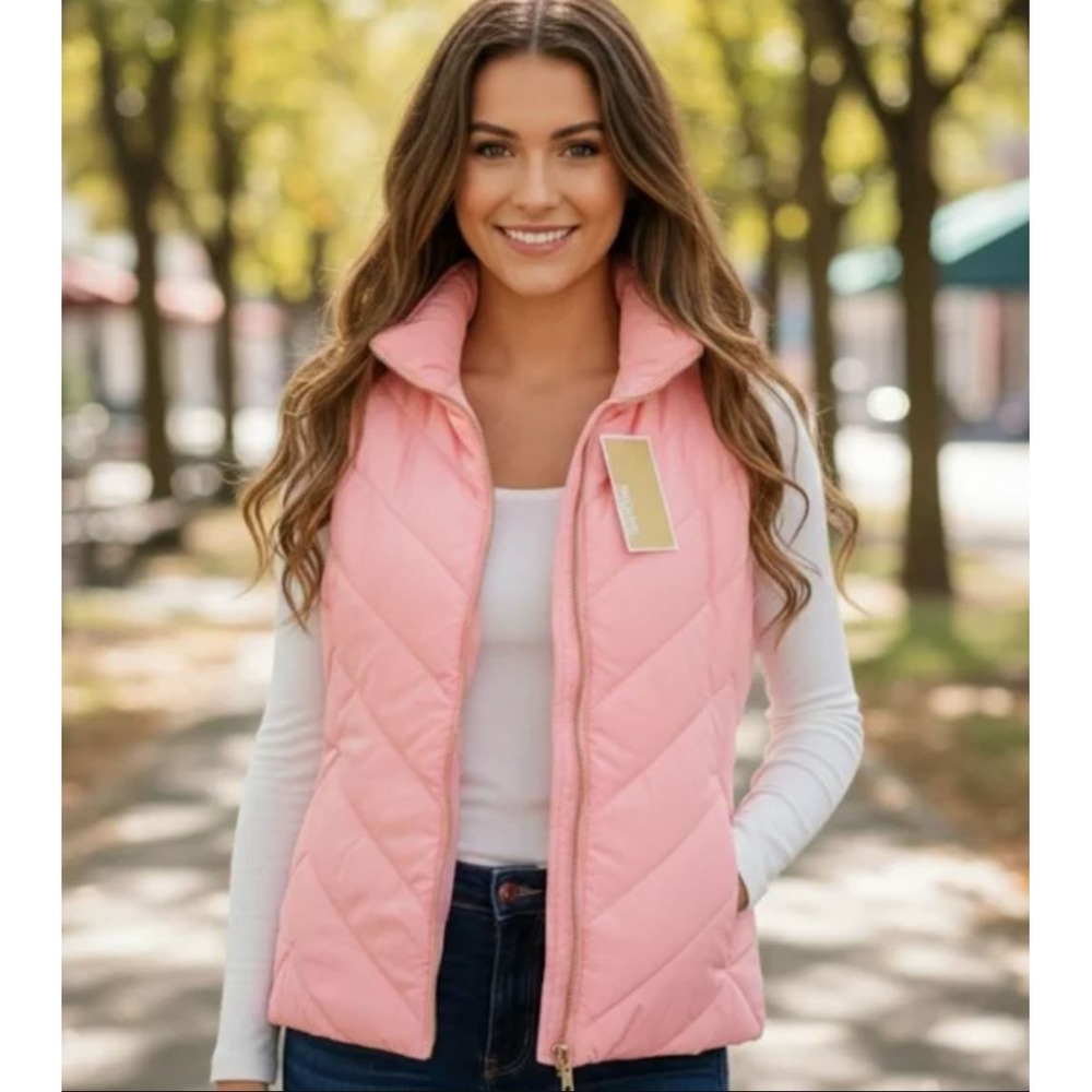 Michael Kors Womens Puffer Vest Jacket M Bright Blush Pink QF520E7954 New